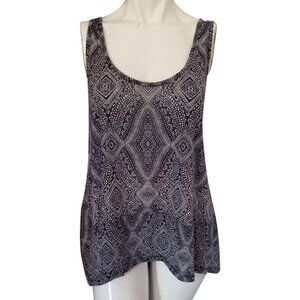 H & M Conscious Paisley Casual Round Neck Tank Top Sz Large Asymmetrical Navy Bl